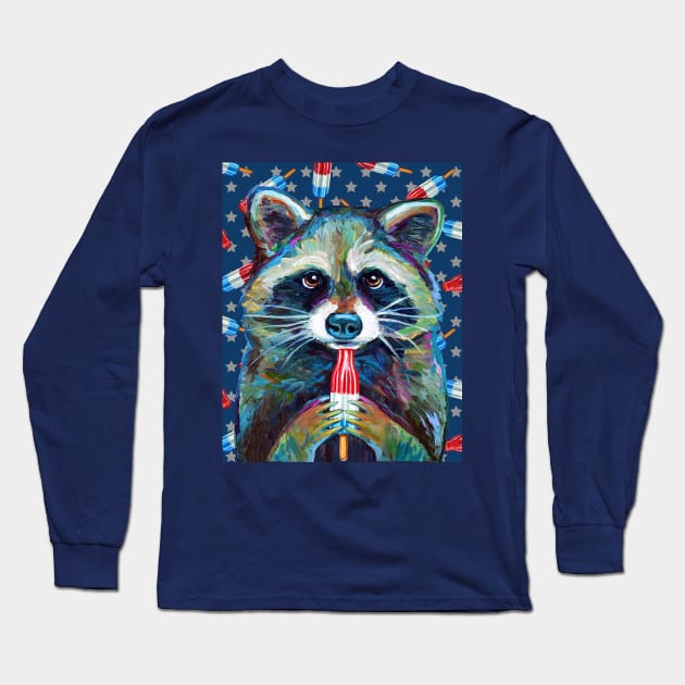 Raccoon with ROCKET POP by Robert Phelps Long Sleeve T-Shirt by RobertPhelpsArt